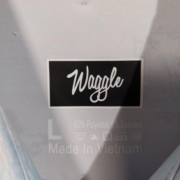 Waggle Polo Shirt Mens Large Light Blue Lake Life Golf Performance Stretch - Picture 4 of 8